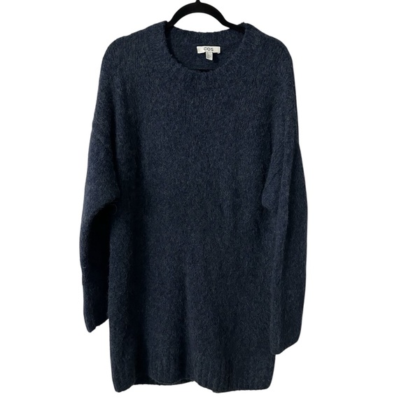 COS Women’s Navy Long Sleeve Mock Neck Alpaca/Wool Blend Knit Dress Sz L GUC - Picture 1 of 5